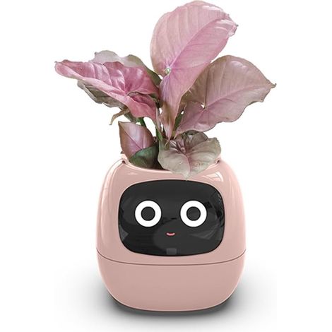 Intelligente Blumentöpfe, intelligenter Blumentopf für Zimmerpflanzen, mit 49 reichhaltigen Ausdrücken, 7 intelligenten Sensoren, KI-Chips, LCD-Bildschirmanzeige, APP-Steuerung, Pflanzer Garden pink