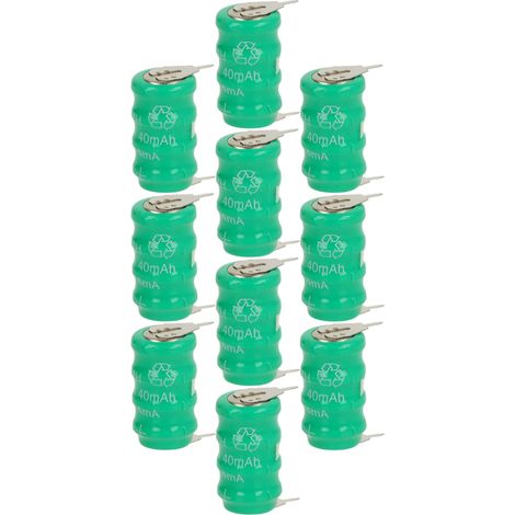 vhbw 10x NiMH Ersatz Knopfzellen-Akku Typ V40H 2-Pins 40mAh 4,8V kompatibel mit Modellbau-Akkus, Solar-Leuchten uvm. (1/4)