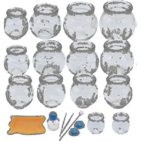 Kit de thérapie par ventouses, 14 ventouses en verre pour points d'acupuncture, kit de thérapie par ventouses pour masser le dos et soulager la fatigue. (1/5)