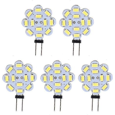 Lot de 5 ampoules LED blanches ultra-lumineuses 3W 12V SMD 5730 G4 pour usage intérieur (blanches) (1/5)