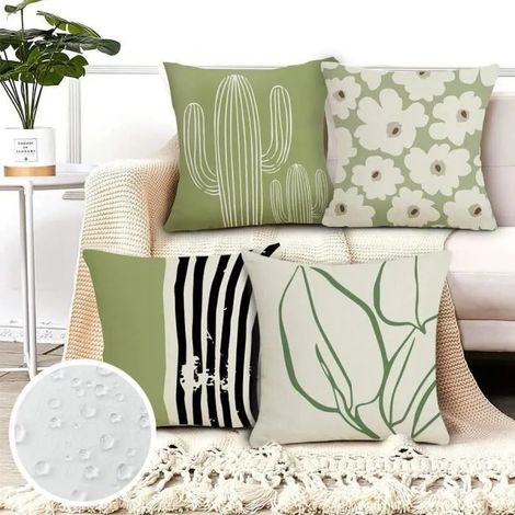 Lot de 4 Housse de Coussin-45x45cm-lin imperméable-d'extérieur-Fermeture éclair Invisible-Pour Chambre, Canapé, Chaise, Lit,Jardin (1/4)