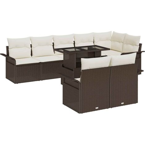 Maison Exclusive - Set Divano da Giardino con cuscino 9 pcs Marrone Poly Rattan (1/5)