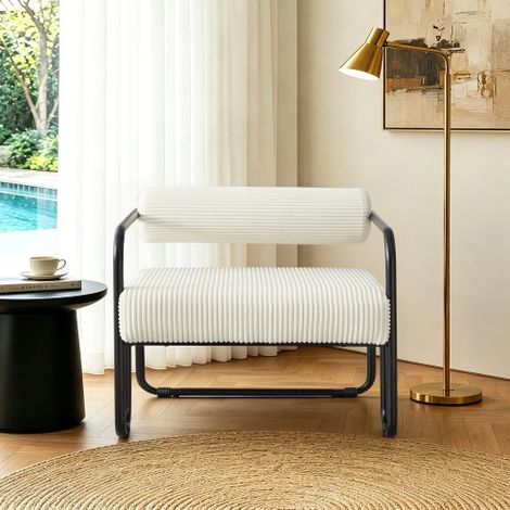 Poltrona moderna con schienale elegante, 68,5 x 73 x 70,5 cm – rivestita in morbido velluto a coste con struttura in metallo nero. Design minimalista per soggiorno, camera da letto o ufficio. (1/5)