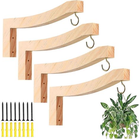 4 pièces suspendu plante cintre T Shaped plante Hooks 7 55 pouces bois mural plante Bracket mur plante support intérieur (1/5)