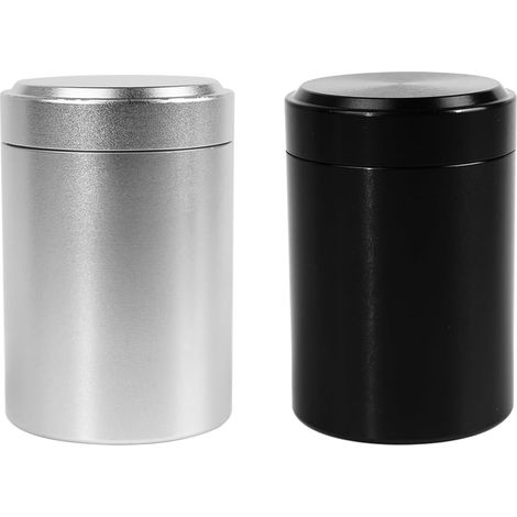 2 Pcs Pots de Stockage en Aluminium Portable Petit Récipient Hermétique Bouteille Récipient sous Vide Mini Pot de Joint en Métal pour Thé Café Sucre Biscuits Épices 60ml Noir Argenté (1/5)