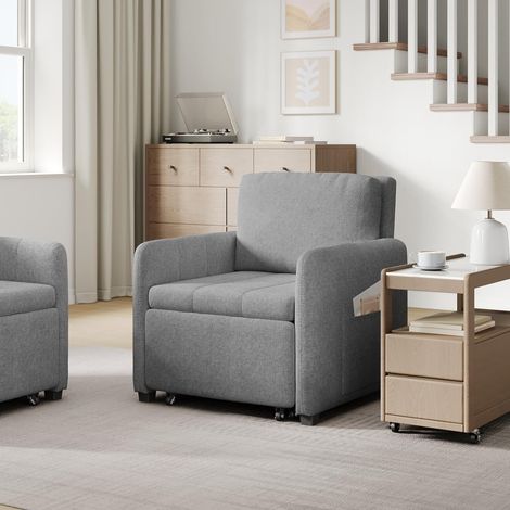 WOLTU  Letto 3 in 1 - Divano Letto Estraibile Ssingolo Tessuto in Spugna Traspirante, Grigio Chiaro
