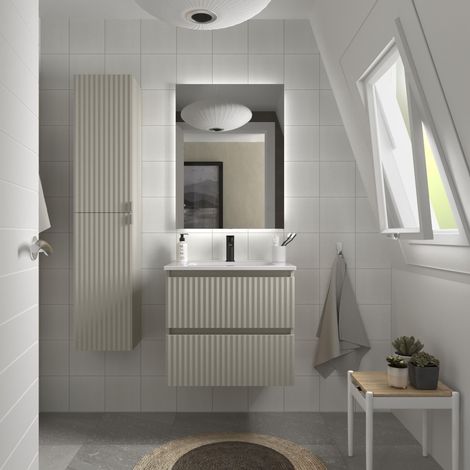 Mueble de Baño KIRA 60cm Gris mate 2 cajones Lavabo 1 poza Porcelana (1/5)