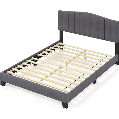 COSTWAY Modern Upholstered Bed Frame Double Size Platform Bed-Grey (1/5)