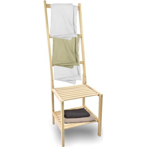 SEDIA DA BAGNO CON PORTASCIUGAMANI IN LEGNO DI FAGGIO 40X40,5 X H133 CM (1/5)