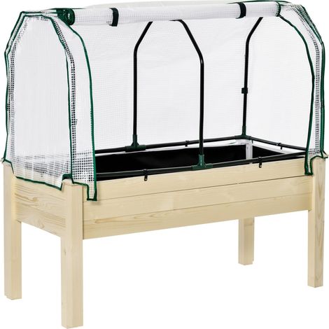Hochbeet Frühbeet Mit Gewächshaus, Gemüsebeet Mit Stoffauskleidung, Kräuterbeet Mit Stahlrahmen, Blumenkasten Für Garten, Balkon, Tannenholz, Natur 121 X 55 X 117Cm