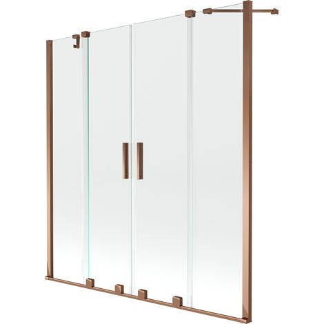 Mexen Velar Duo paravento vasca da bagno scorrevole a 2 ante 140 x 150 cm, trasparente, oro rosa - 896-140-000-02-60 (1/5)