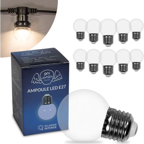 Lot de 10 Ampoules Led Transparentes conçues pour Guirlande Guinguette IP65 1,5W - Ampoule Led E27 Transparentes - Ampoule 5cm pour Guirlande Guinguette Culot E27 Transparent (1/5)