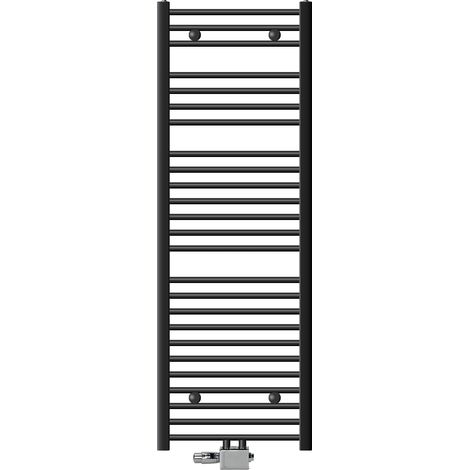 LuxeBath Radiatore da Bagno Sahara 500x1500 mm Antracite Diritto Termosifone Attacco Centrale Set di Collegamento con Termostato Forma Universale Angolare e Passante Calorifero Scaldasalviette (1/5)