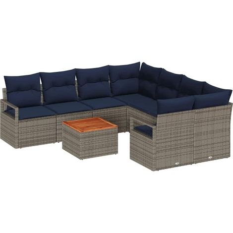 Conjunto de sofás de jardín 9 pcs Gris ratán sintético vidaXL