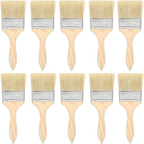 Sollbry Juego de 10 pinceles de lana artificial de 2,5 pulgadas con mango de madera para pintar, para el hogar, pegamentos y barnices. (1/5)