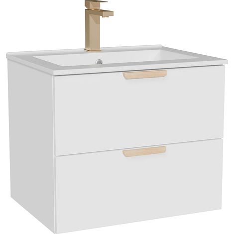 Mobile bagno sospeso con lavabo da incasso e rubinetto Bianco L60 cm – AVORELI (1/5)