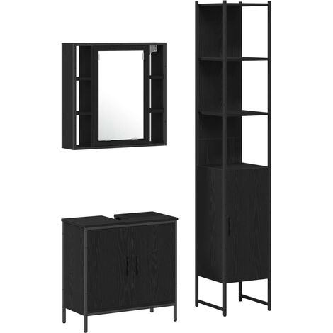 Maison Exclusive - Unità da Bagno con lo scaffale 3 pcs Nero Legno multistrato
