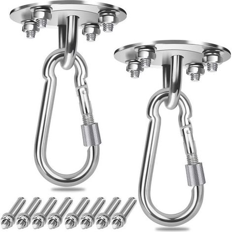 2X Crochet de Plafond 450KG Capacité Murale pour Hamac Suspendu Yoga Chaise Accrochante et Sac de Boxe Acier Inoxydable Kit (1/5)