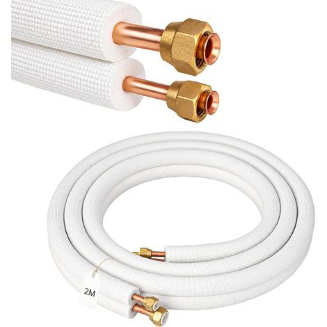 Tuyau de réfrigérant 1/4" 3/8" Tube de cuivre isolé, Tuyau de réfrigérant pour climatiseurs split compatible avec R32, R410A et R407C (Longueur: 2 m) (1/5)