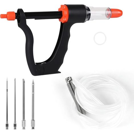 lalago Seringue Alimentaire Semi-Automatique, Seringue Viande avec Kit Aiguilles et Tuyau, avec 3 Quantités D'injection, Injecteur de Marinade pour Barbecue, Bœuf, Poulet, Bacon (Set A) (1/5)