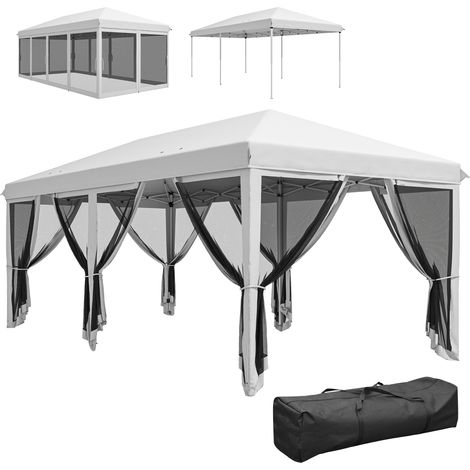 Gazebo Pieghevole 6x3 m in Acciaio con 6 Tende Zanzariera, color Crema