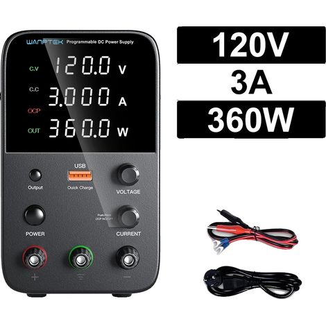 Alimentation électrique DC de laboratoire, plage de tension réglable, affichage numérique, WPS 0-120V 0-3A (1/2)