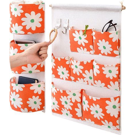 Lot de 2 pochettes de rangement à suspendre à la porte, sacs de rangement en lin et coton, organisateur mural, pour porte, placard et maison