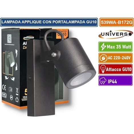 UNIVERSO 539WA-B172G APPLIQUE PORTALAMPADA WALL LIGHT DA MURO PER LAMPADINE GU10 CON TESTA ORIENTABILE (1/5)