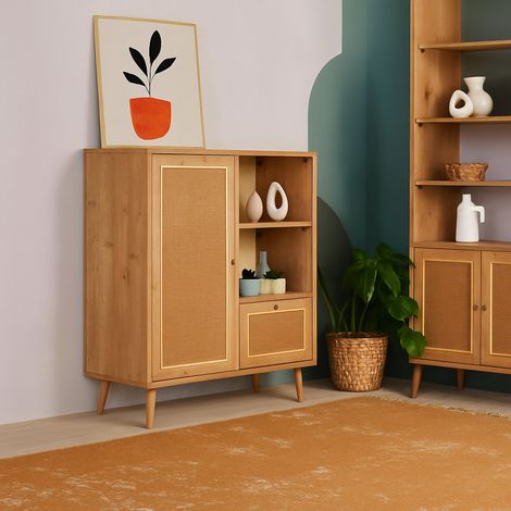 Dmora - Buffet Dpozz, Buffet du salon, Commode de salon, Garde-manger de cuisine, 90x40h110 cm, Chêne (1/5)