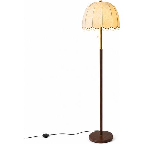 Lampadaire liseuse vintage – Abat-jour en tissu crème diamètre 45 cm – Ampoule LED 12W E27 tricolore – Hauteur 156 cm