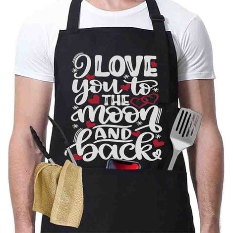 1 Stück Herren Küchenschürze, schwarz, verstellbar Humorvoll, witzig, Grillmotiv Professionelle Baumwollschürze Valentinstagsgeschenk, Schwarz 7