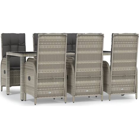 Maison Exclusive - 7-tlg. Garten-Essgruppe mit Kissen Grau Poly R