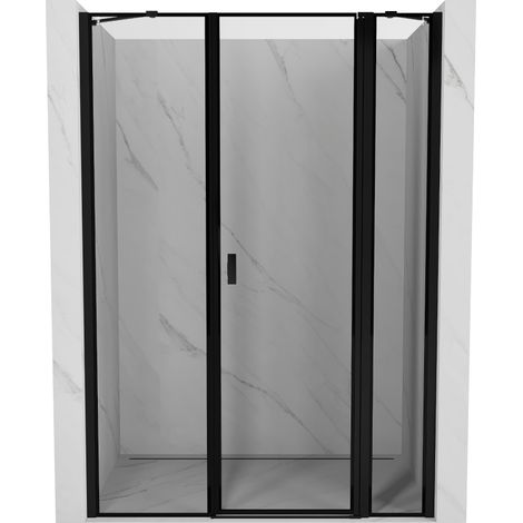 Mexen Mist porte de douche battante droite 125 cm, cadre noir, noir - 8A4-125-001-70-70-P (1/5)