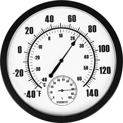 Runde Wanduhr mit 25 cm Durchmesser, Thermometer und Hygrometer für den Innen- und Außenbereich, vorgesehen für die Bereiche Gartenbau, Labor und Pharmazie. (1/5)