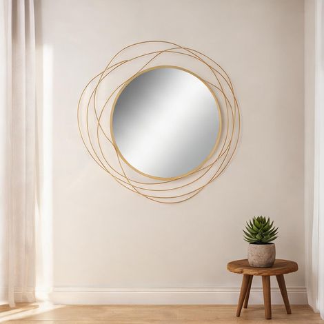 Décoration murale Miroir rond doré métal filaire 65 cm (1/5)