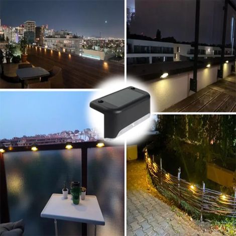 (1 pièce - Noir - Blanc chaud) Lampe solaire LED blanc chaud pour marches, allées, escaliers, jardin, balcon, terrasse, clôture - Étanche - Décoration lumineuse. (1/5)