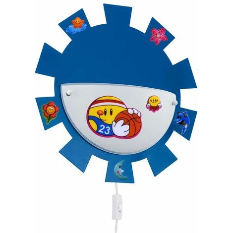 Lampada cameretta bambini, lampada sala giochi, applique, applique, lampada bambini, telecomando dimmerabile memory adesivo acciaio vetro bianco blu, 1x RGB LED 3.5W 200Lm 3000K, DxH 35x8cm (1/5)