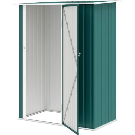 Outsunny Ripostiglio in Metallo con Tetto Inclinato e Porta Bloccabile Verde