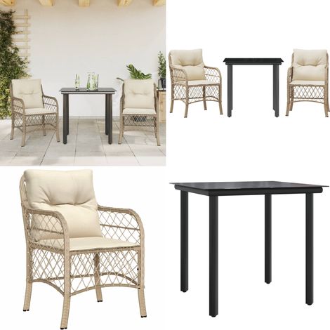 3-tlg. Bistro-Set mit Kissen Beige Poly Rattan - Bistro-Set - Rattanmöbel (1/5)