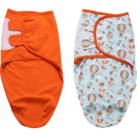 Lot de 2 sacs de couchage bébé nouveau-né, sachet emmaillotage motif voyage (M) (1/5)