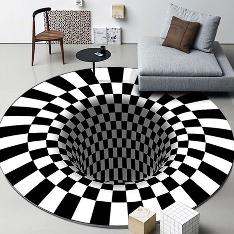 3D-Rundteppich mit Wirbeleffekt, optische Illusionsmatte, bedruckte Fußmatte, Bodenmatte, rutschfeste Fußmatte, Wohnzimmerdecke, 80 x 80 cm (1/4)