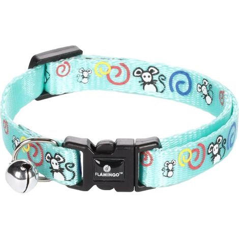 Collier réglable de 20 à 35 cm turquoise avec motif souris pour chat - Flamingo (1/5)