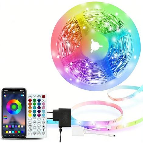 Ruban LED 5 m, 16 LED/Mètre, 24 V 5050 RGB bande LED, APP et télécommande, synchronisation de la musique, mode minuterie, pour chambre, salle de jeux, fête, festival (1/5)