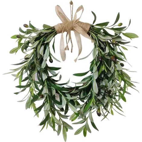 Couronne d'olivier artificielle pour porte d'entrée, branches d'olivier vertes réalistes avec haricots, style champêtre, décoration intérieure et extérieure, murale et fenêtre, décoration de mariage (1/5)