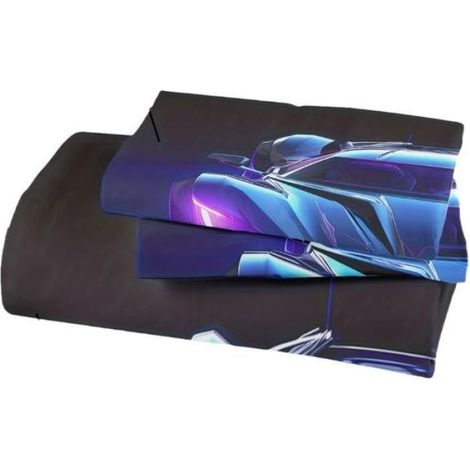 Voiture de Course Bleu Housse de Couette 200x200 cm Voiture De Sport Violet Course De Sport Noire Ensembles Microfibre - M06 (1/4)