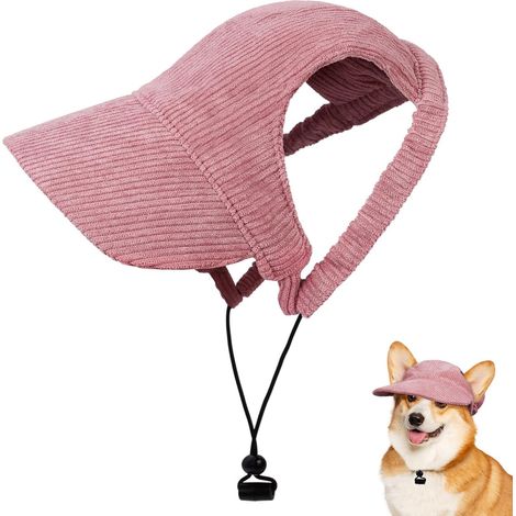 1 casquette pour chien, velours côtelé, trous oreille, cordon réglable, protection solaire, chien petite taille (1/5)