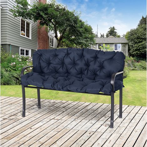 Coussin de banc 3 places 150x98x8 cm en polyester bleu foncé avec dossier, pour jardin – MEUBLIV (1/5)