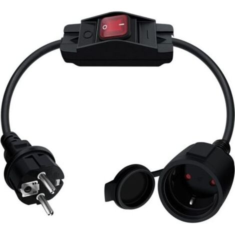Cable D'extension Schuko avec Interrupteur 16A 250V Rallonge électrique Courte Schuko,Câble Court 2 AC Prise IP44 pour Une Utilisation Extérieure ou Intérieure, à La Maison, Au Bureau (0.5) (1/5)