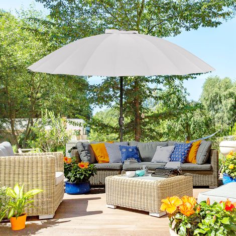 Outsunny Parasol droit parasol de jardin inclinable rond avec 18 baleines manivelle mât en métal fibre de verre Ø 2.5 m polyester haute densité gris