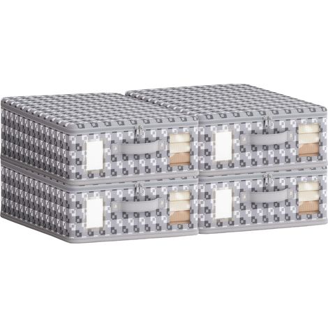Lot de 4 boîtes de rangement pliables pour draps de lit, sacs de déménagement, armoire de rangement, avec poignée et fenêtre pour draps, housses de couette, vêtements, serviettes et couvertures